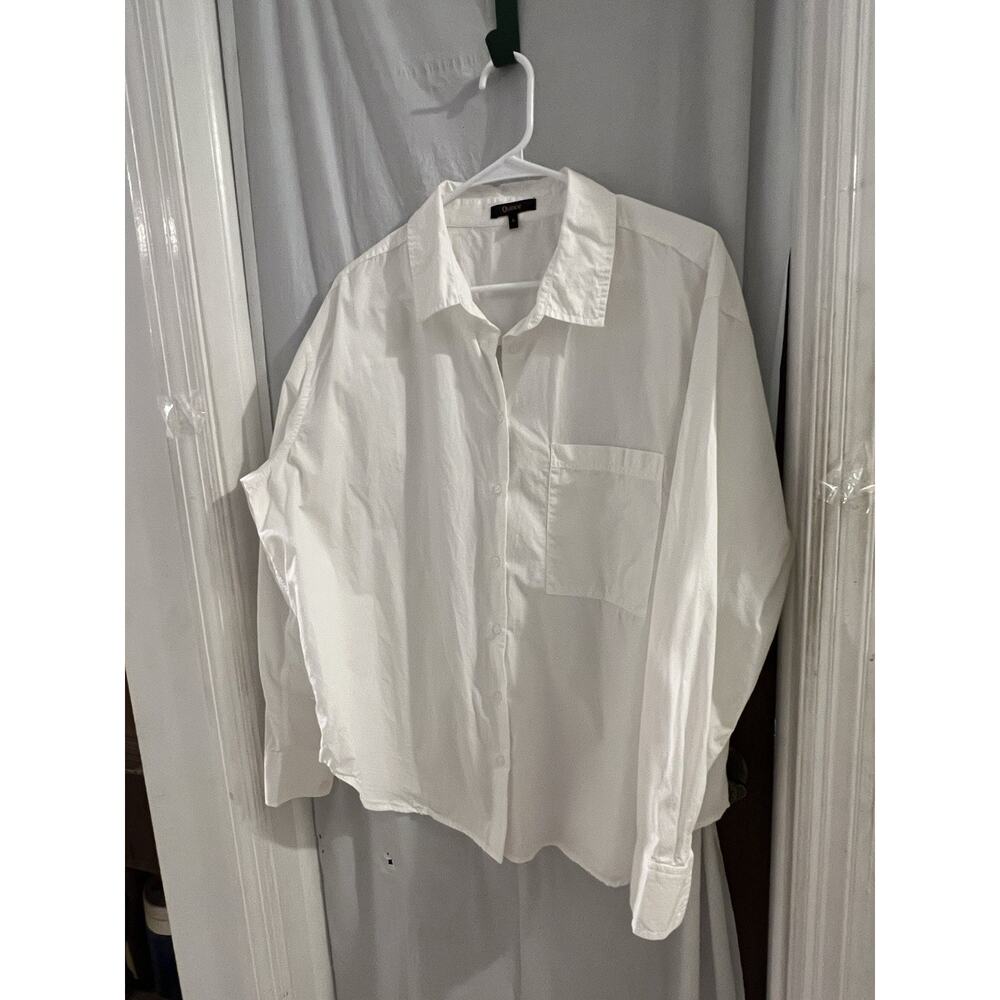 Quince White Organic Cotton Poplin Long Sleeve Boyfriend Shirt Sz L Preppy - Picture 2 of 6